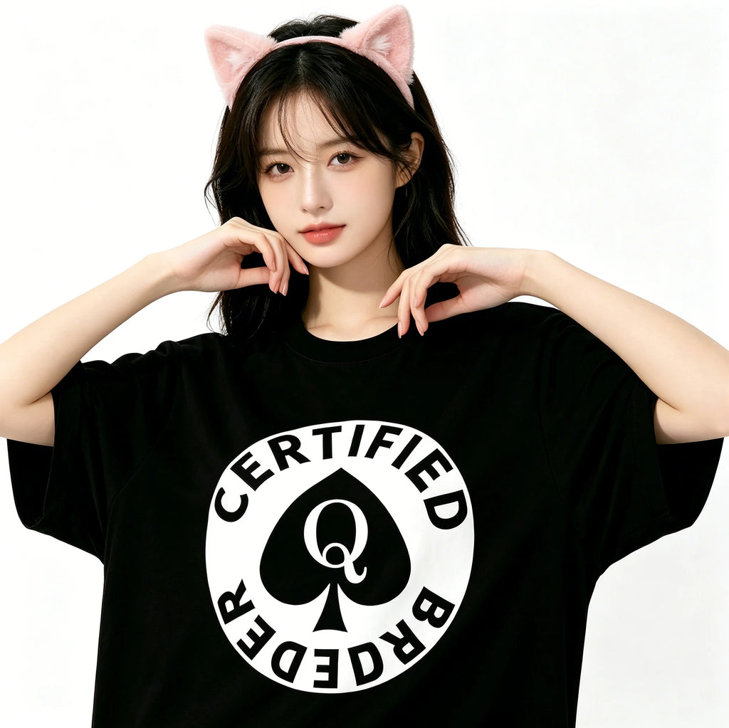 QOS Graphic Tshirt Black Queen of Spades Top Sexy Hotwife Summer Fashion Adult Humor Fun Flirtation Style Casual Clothing